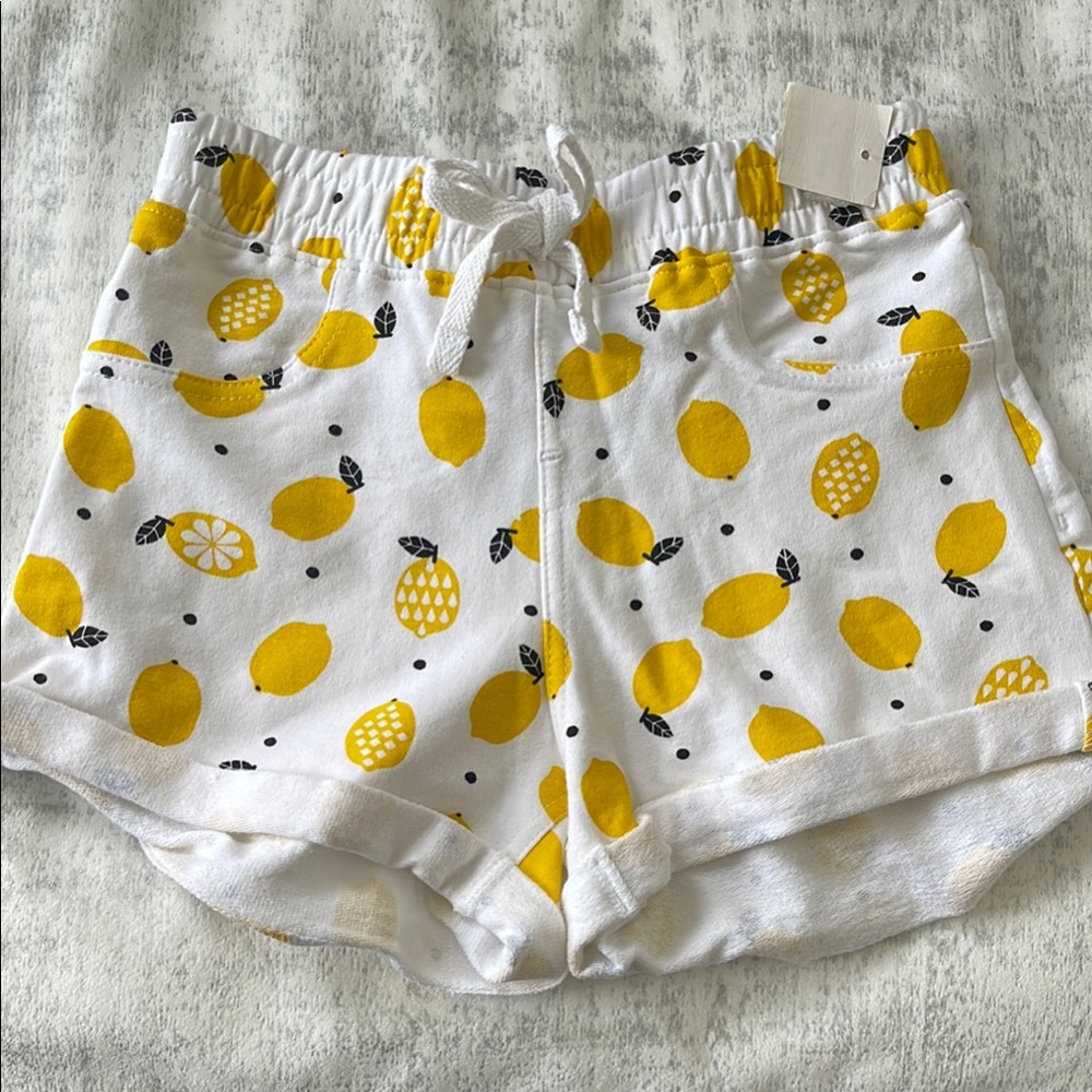 White Shorts with Yellow Lemon Print
